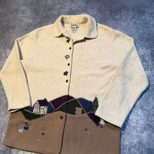 Vintage Grandma Cottage Fleece Button Up Shirt Jacket Women's Size Large